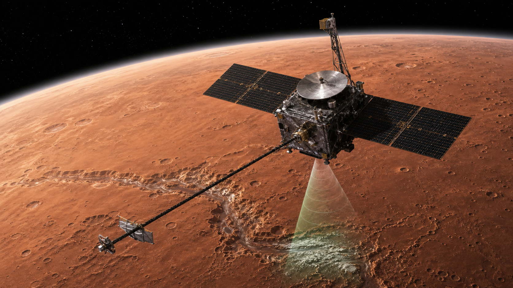 A Mars survey orbiter scanning the planet for shallow subsurface water ice.